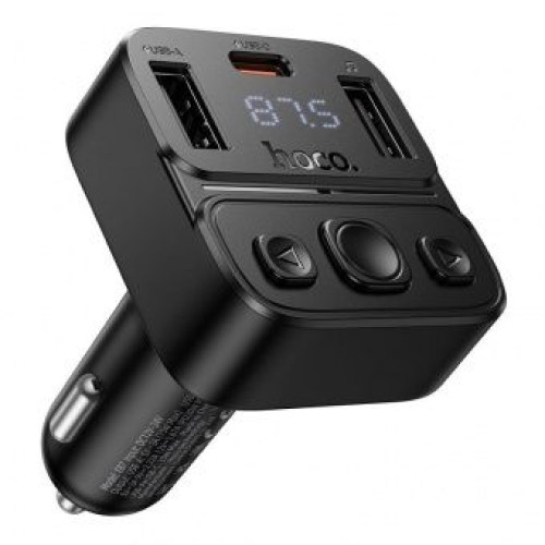 FM Transmitter Car Charger Hoco E87 Delta 35W Bluetooth PD20W USB-C + USB-A Fast Charging – Black