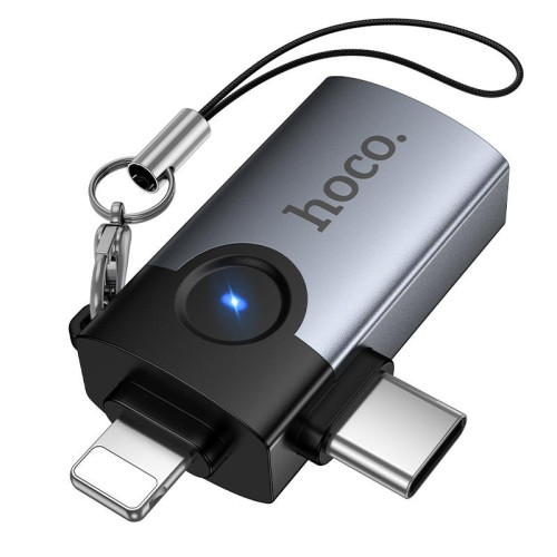 HOCO Victory UA46D 2-in-1 Lightning & USB-C to USB OTG Adapter