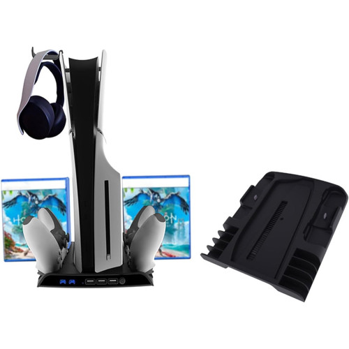 KJH Charging Stand with Cooling Fan for PS5 Slim Console – Dual Controller Charging Dock, RGB LED, 8 Game Slots & USB Hub (Digital & Disc Edition)