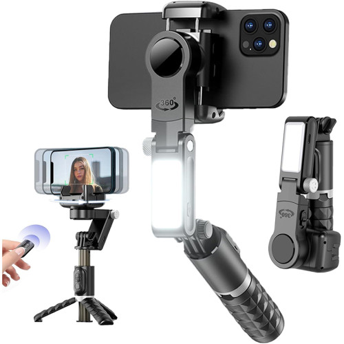 Q18 Desktop Following Shooting Mode Gimbal Stabilizer Selfie Stick Tripod With Fill Light Compatible For Smartphone