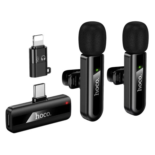HOCO L20A Fair Dual Wireless Lavalier Microphone USB-C + 8 Pin Plug-and-Play Omnidirectional Mic