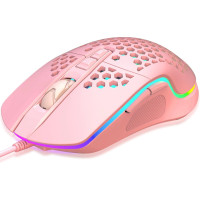 FRIWOL V9 RGB Gaming Mouse 6400 DPI Ultra Lightweight 75g Programmable 7 Buttons - pink