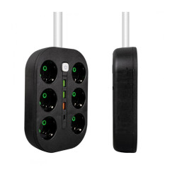 Power Socket 6-Way with 1.5m Cable Surge Protector and 3 USB + Type-C Ports