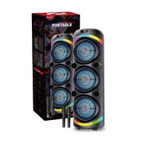 KTS-2143 8"x3 Portable Bluetooth Karaoke Party Speaker with 2 Wireless Microphones and RGB LED